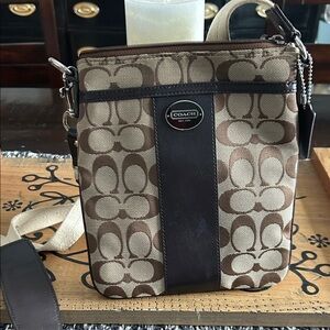 Coach Tan and Brown Messenger Bag